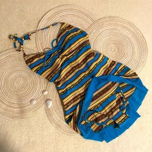 NWT 10 Emerald teal stripe halter swimsuit dress